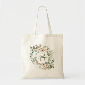 Elegant Personalized Floral Monogram Name Tote Bag