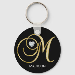 Elegant Personalized Gold Monogrammed Letter M Key Ring