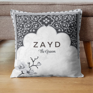 Elegant Personalized Groom Cushion Noir Floral