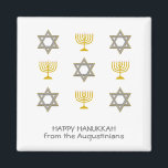 Elegant Personalized Hanukkah Magnet<br><div class="desc">Elegant HAPPY HANUKKAH magnet, showing faux gold and silver STAR OF DAVID and MENORAH in a tiled pattern. Text reads HAPPY HANUKKAH with a placeholder name, and is CUSTOMIZABLE, so you can PERSONALIZE it by adding your name or other text. Ideal for Hanukkah celebrations, and with customization can be suitable...</div>