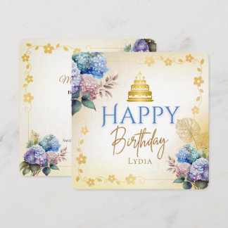 Elegant Personalized Hydrangea Flat Birthday Card