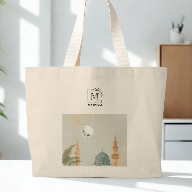 Elegant Personalized Masjid An-Nabawi Hajj Mabrur  Large Tote Bag (Creator Uploaded)
