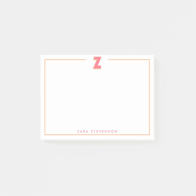 Elegant Personalized Monogram 3D Letter Z Initial  Post-it Notes (Front)