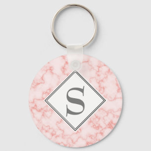 Elegant Personalized Monogram Pink Marble Key Ring