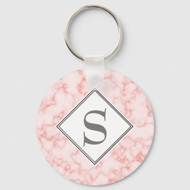 Elegant Personalized Monogram Pink Marble Key Ring (Front)