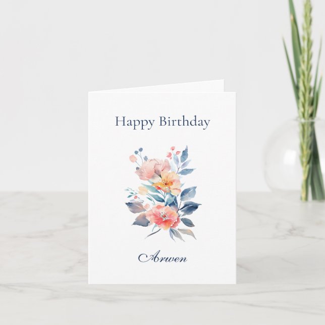Elegant Personalized Name Floral Arwen Card (Front)