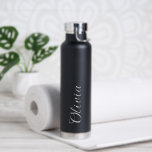 Elegant Personalized Name Script Water Bottle<br><div class="desc">Stay hydrated in style with this Elegant Personalized Name Script Water Bottle. Featuring a sophisticated, hand-written cursive font on a clean matte black finish, this thermal bottle is designed for the modern minimalist. Its "human-centered" design makes it a thoughtful, high-end gift for bridesmaids, birthdays, or your own daily routine. Keeps...</div>