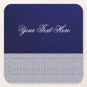 Elegant personalized navy blue white ornamental square paper coaster