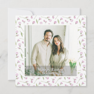Elegant Personalized Photo Floral Happy Easter Holiday Card