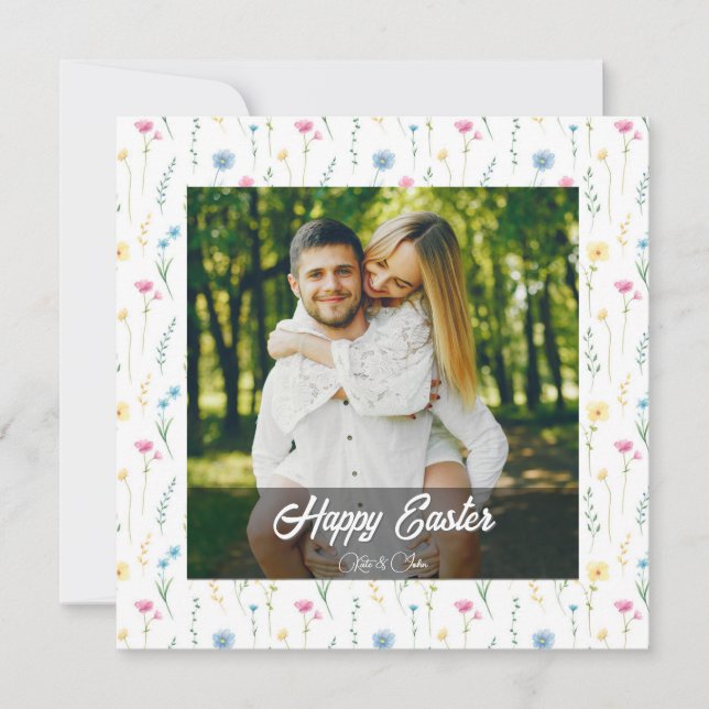 Elegant Personalized Photo Happy Easter  Holiday Card (Front)