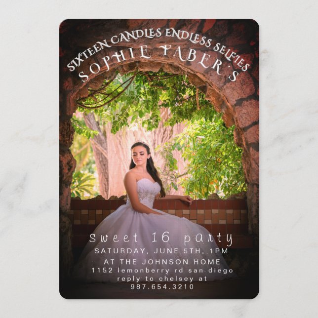 Elegant Personalized Photo Sweet Sixteen Birthday  Invitation (Front)