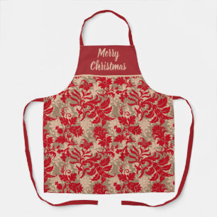 Elegant Personalized Red Floral Christmas Apron
