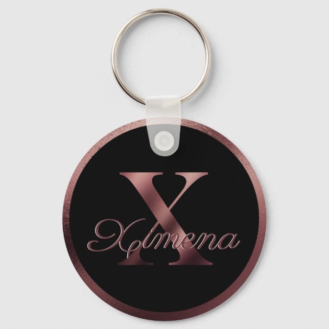 Elegant Personalized Rose Gold Monogram Letter X Key Ring (Front)