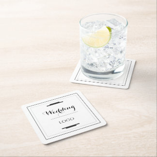 Elegant Personalized Wedding Custom Modern Gift Square Paper Coaster