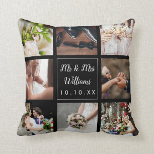 Elegant Personalized Wedding Day Photo Collage Cushion