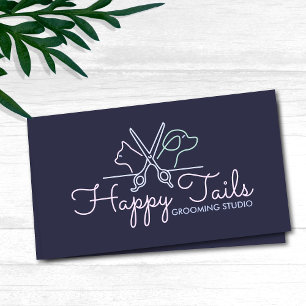 Elegant Pet Groomer Customisable Cat & Dog Logo Business Card