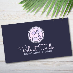 Elegant Pet Groomer Customisable Cat & Dog Logo Business Card