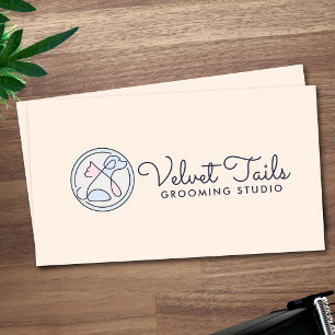 Elegant Pet Groomer Customizable Cat & Dog Logo Business Card