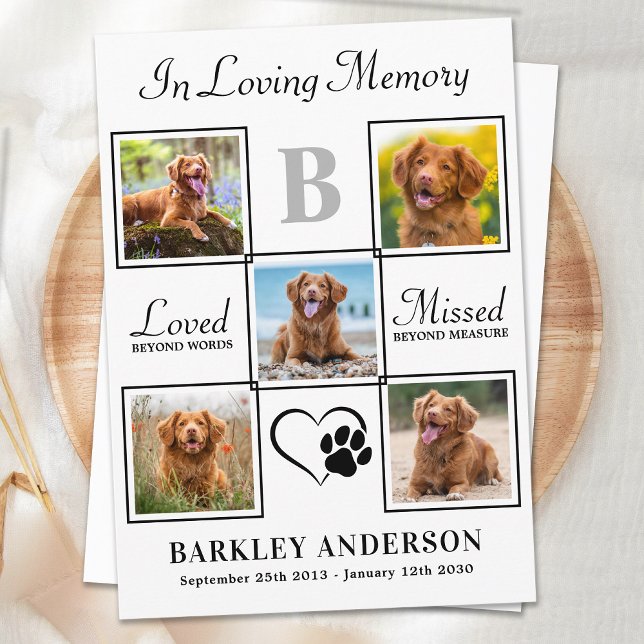 Elegant Pet Memorial Personalised 5 Photo Collage Thank You Card (Creator Uploaded)
