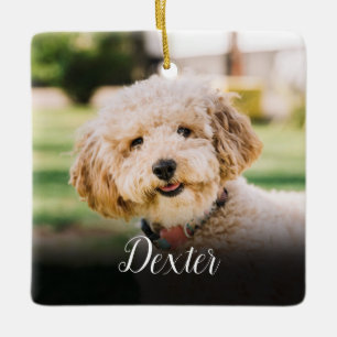 Elegant Pet Memorial Photo Cat Dog Square Ceramic Ornament