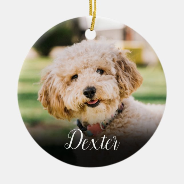 Elegant Pet Photo Cat Dog Memorial  Ceramic Tree Decoration (Front)