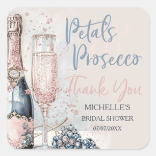 Elegant Petals and Prosecco Boho Blush Thank You Square Sticker