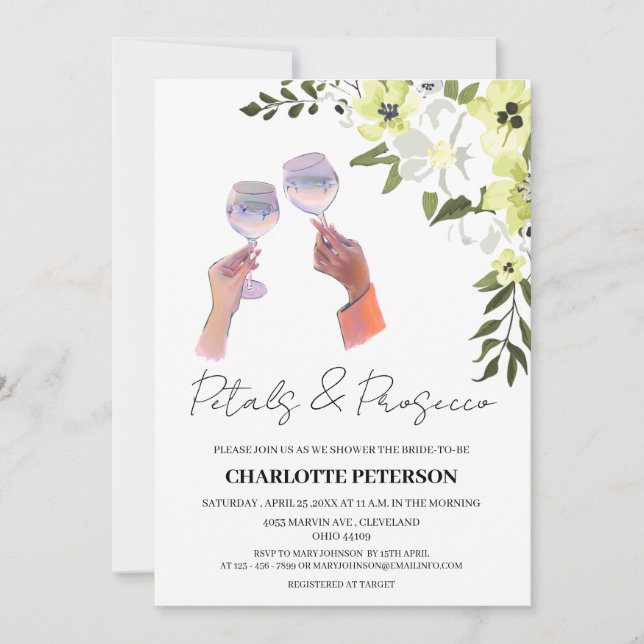 Elegant Petals and Prosecco  Bridal Shower Invitation (Front)