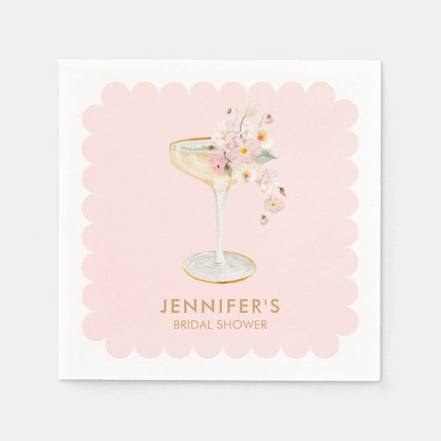 Elegant Petals and Prosecco Bridal Shower Napkin (Front)