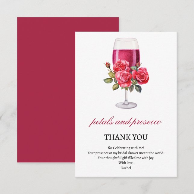 Elegant Petals and Prosecco Bridal Shower  Thank You Card (Front/Back)