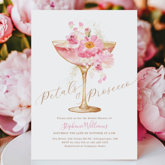Elegant Petals and Prosecco Floral Bridal Shower Invitation (Creator Uploaded)