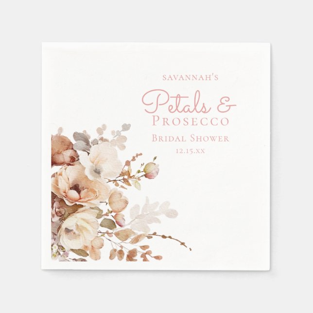 Elegant Petals and Prosecco Floral Bridal Shower Napkin (Front)