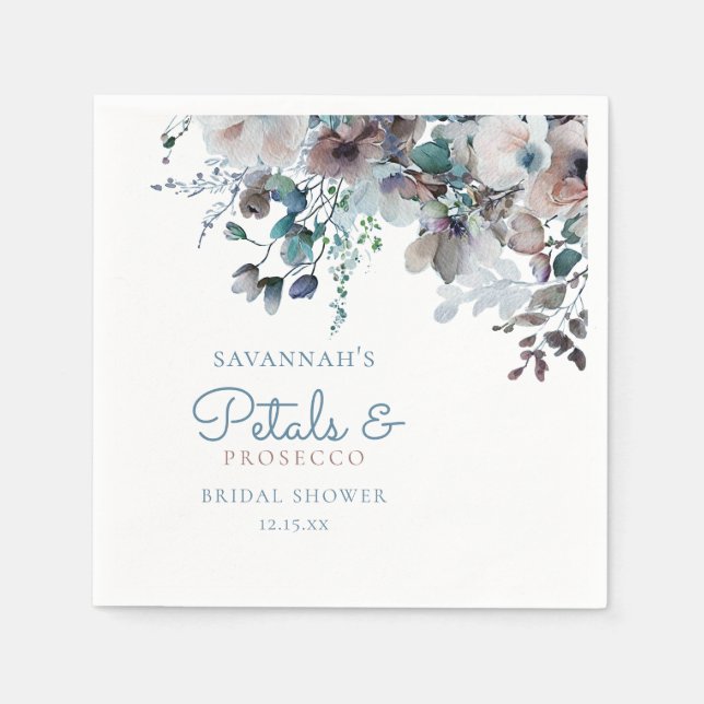 Elegant Petals and Prosecco Floral Bridal Shower Napkin (Front)