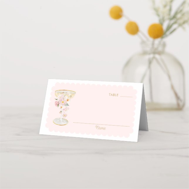 Elegant Petals and Prosecco Place Card (Front)