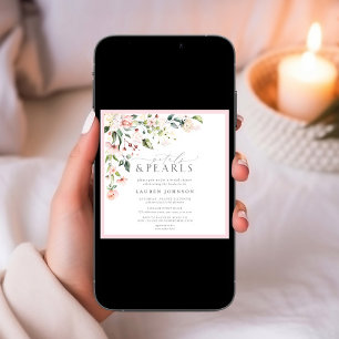 Elegant Petals & Pearls Pink Floral Bridal Shower Invitation
