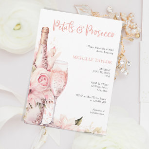 Elegant Petals & Prosecco Boho Blush Pink Summer Invitation