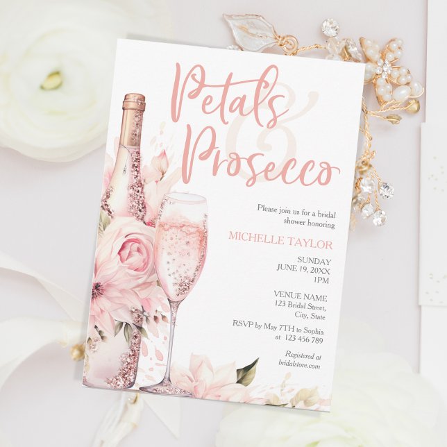 Elegant Petals & Prosecco Boho Blush Pink Summer Invitation (Creator Uploaded)