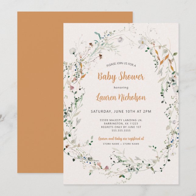 Elegant Petite Wildflower baby shower  Invitation (Front/Back)
