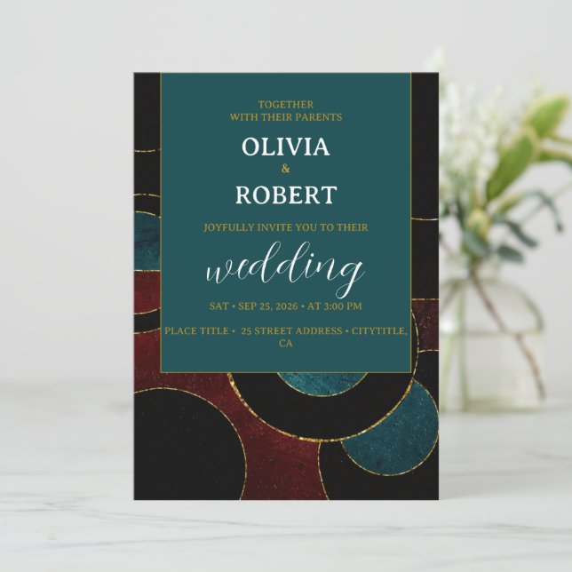 Elegant Petrol black colour photo Invitation (Standing Front)