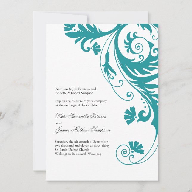 Elegant Petrol Wedding Invitations (Front)