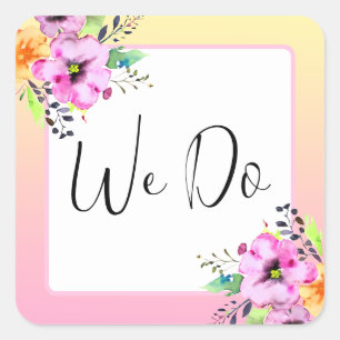 Elegant Petunias Floral Yellow and Pink We Do Square Sticker