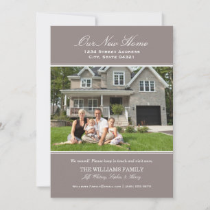 Elegant Pewter Grey Our New Home Photo Moving Announcement