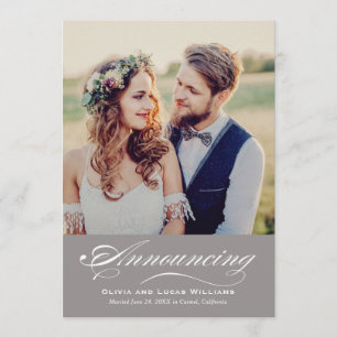 Elegant Pewter Script Wedding Photo Reception Invitation
