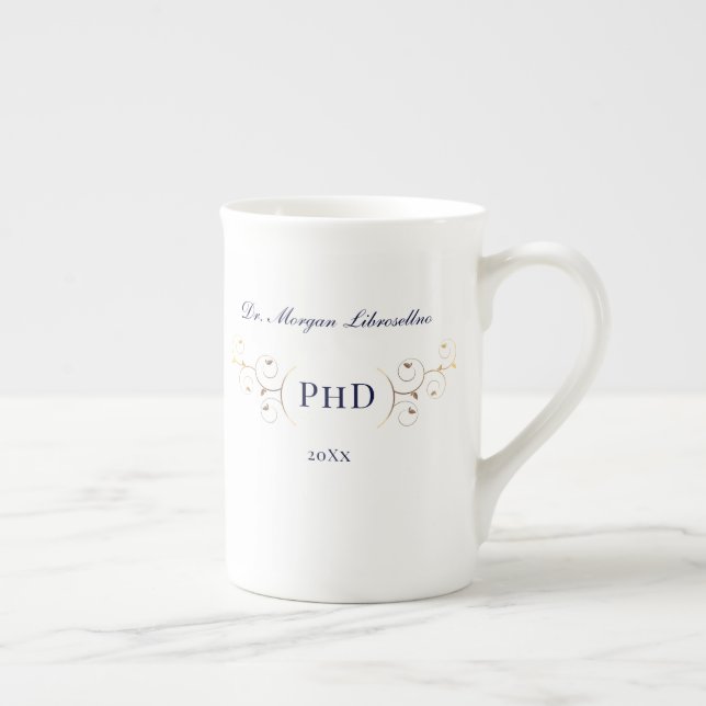 Elegant PhD Blue Gold Graduation Bone China Mug (Right)