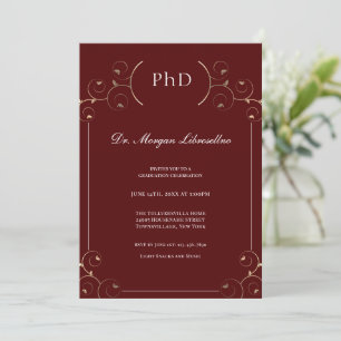 Elegant PhD Gold Burgundy Graduation Invitation