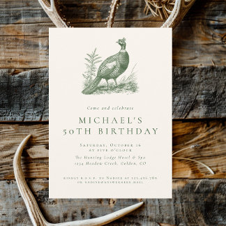 Elegant Pheasant Hunting Green Adult Birthday Invitation