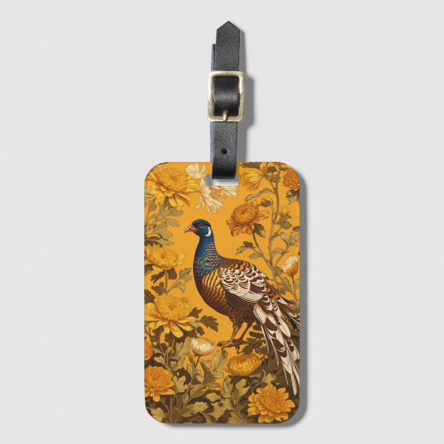 Elegant Pheasant William Morris Inspired Luggage Tag (Front Vertical)