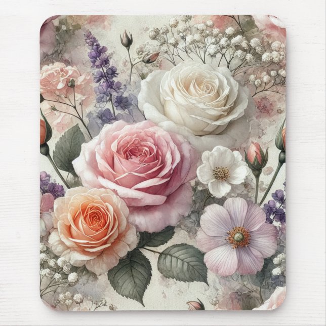 Elegant Phone Case with Pink and White Roses Mouse Mat (Front)