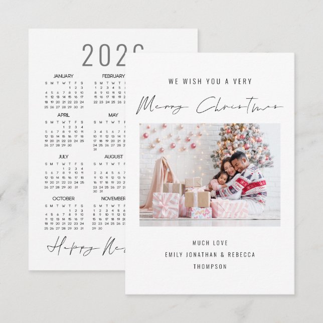 Elegant Photo 2026 Calendar Merry Christmas card (Front/Back)