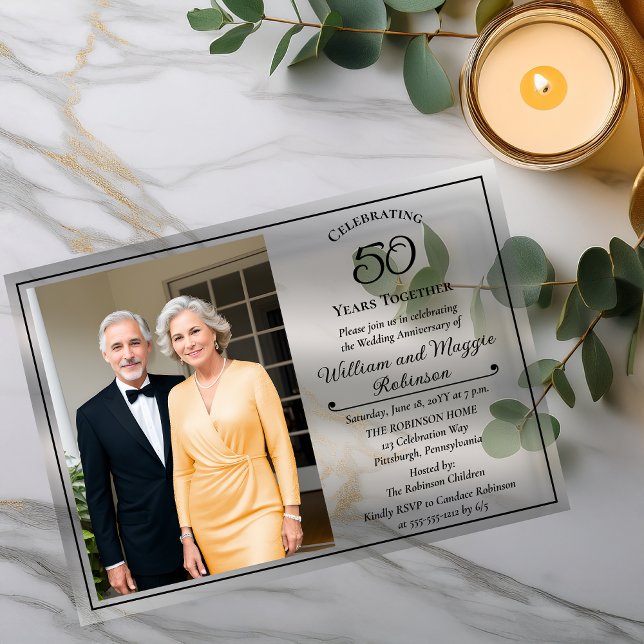 Elegant Photo 50th Wedding Anniversary Party Acrylic Invitations (Elegant and Classy Photo 50th Wedding Anniversary Party Acrylic Invitations)