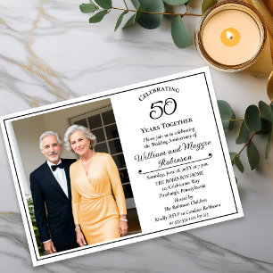 Elegant Photo 50th Wedding Anniversary Party Invitation